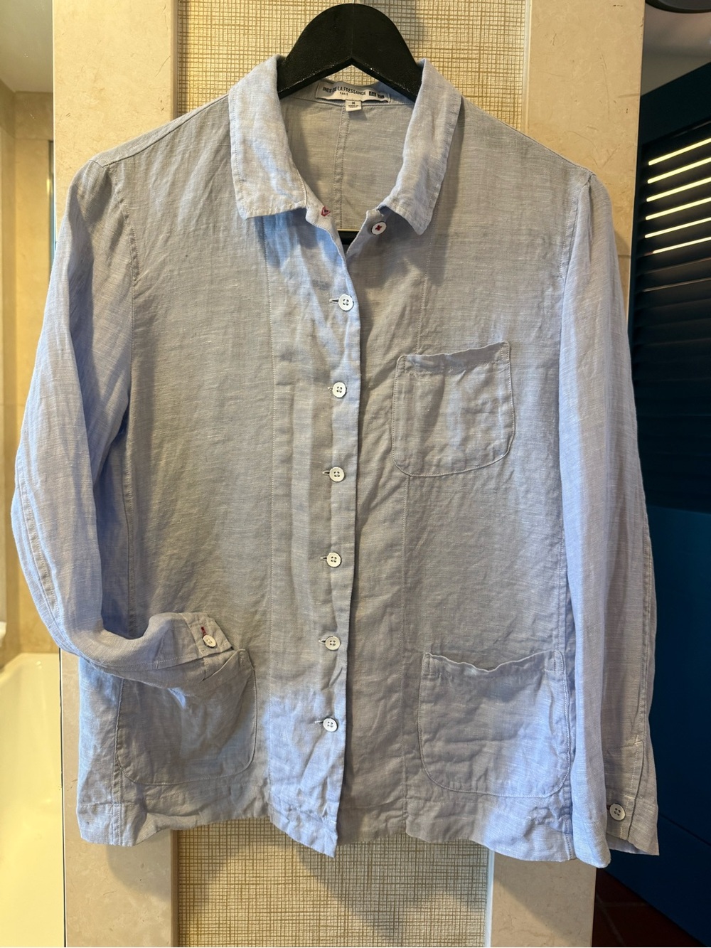 Ines de la Fressange x Uniqlo Blue 100% Linen Utility Shirt Jacket M